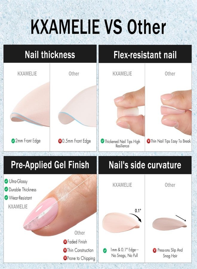 KXAMELIE Short Press on Nails Almond, Navy Blue Fake Nails Short Stiletto, Glossy Full Cover Pointed Acrylic Nails Press ons with Glue, Reusable Soft Gel Glue on Nails for Women, Easy to Apply, 30 Pcs - Image 5